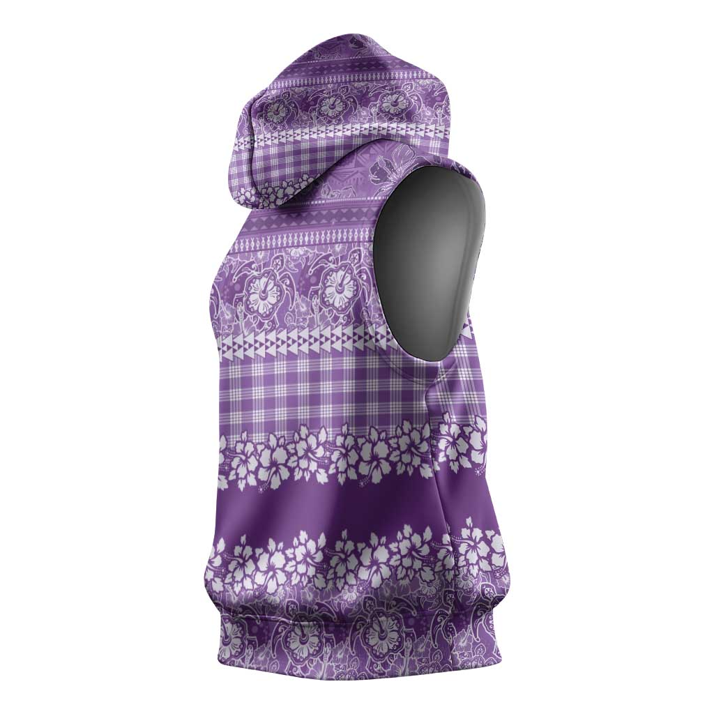 Hawaiian Hibiscus Honu Sleeveless Hoodie Purple Mele Kalikimaka Palaka Spirit LT9 - Polynesian Pride