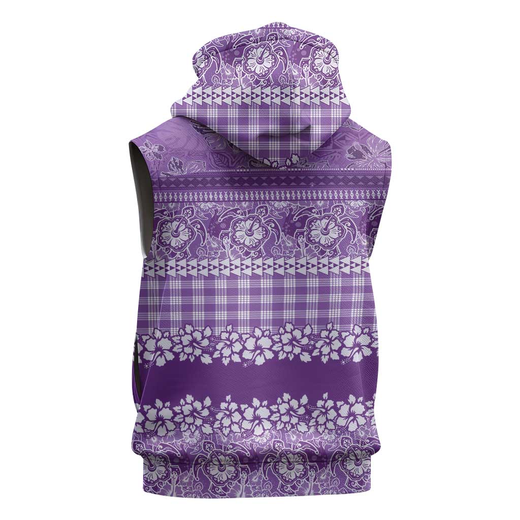 Hawaiian Hibiscus Honu Sleeveless Zip Hoodie Purple Mele Kalikimaka Palaka Spirit LT9 - Polynesian Pride