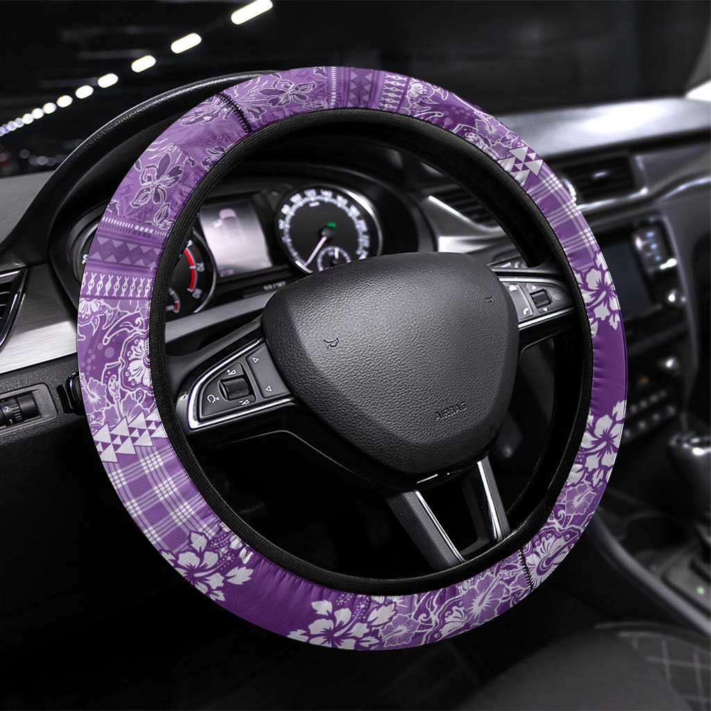 Hawaiian Hibiscus Honu Steering Wheel Cover Purple Mele Kalikimaka Palaka Spirit LT9 Universal Fit Purple - Polynesian Pride