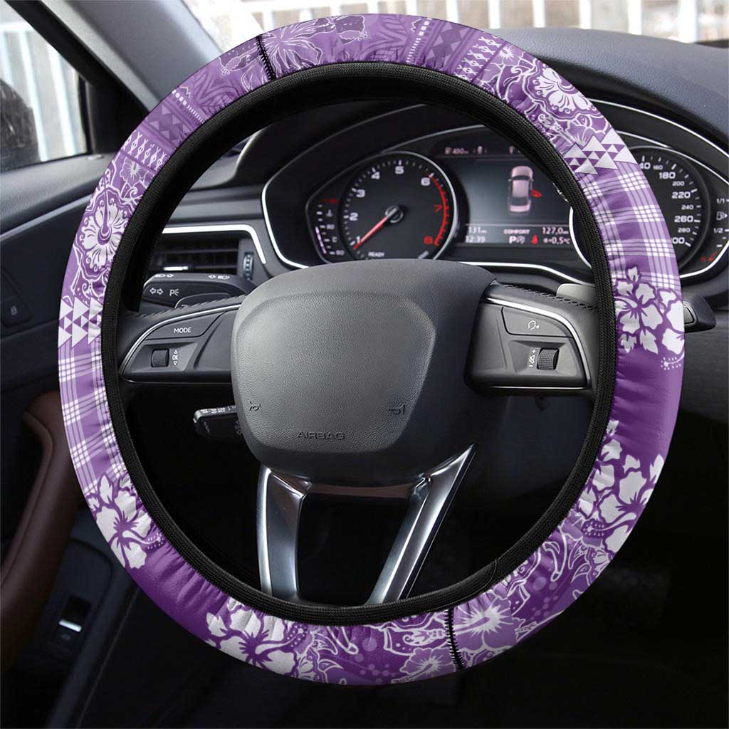 Hawaiian Hibiscus Honu Steering Wheel Cover Purple Mele Kalikimaka Palaka Spirit LT9 - Polynesian Pride