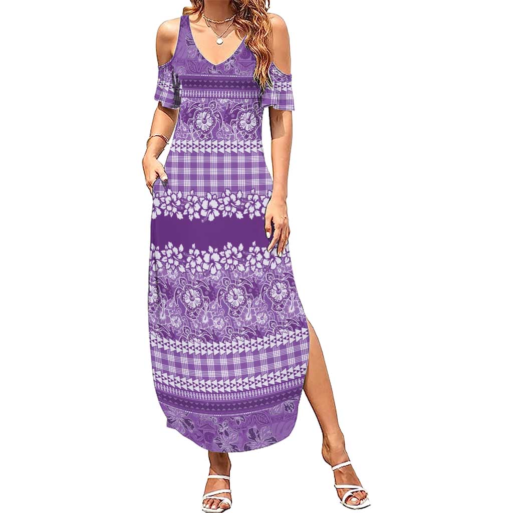 Hawaiian Hibiscus Honu Summer Maxi Dress Purple Mele Kalikimaka Palaka Spirit - Polynesian Pride