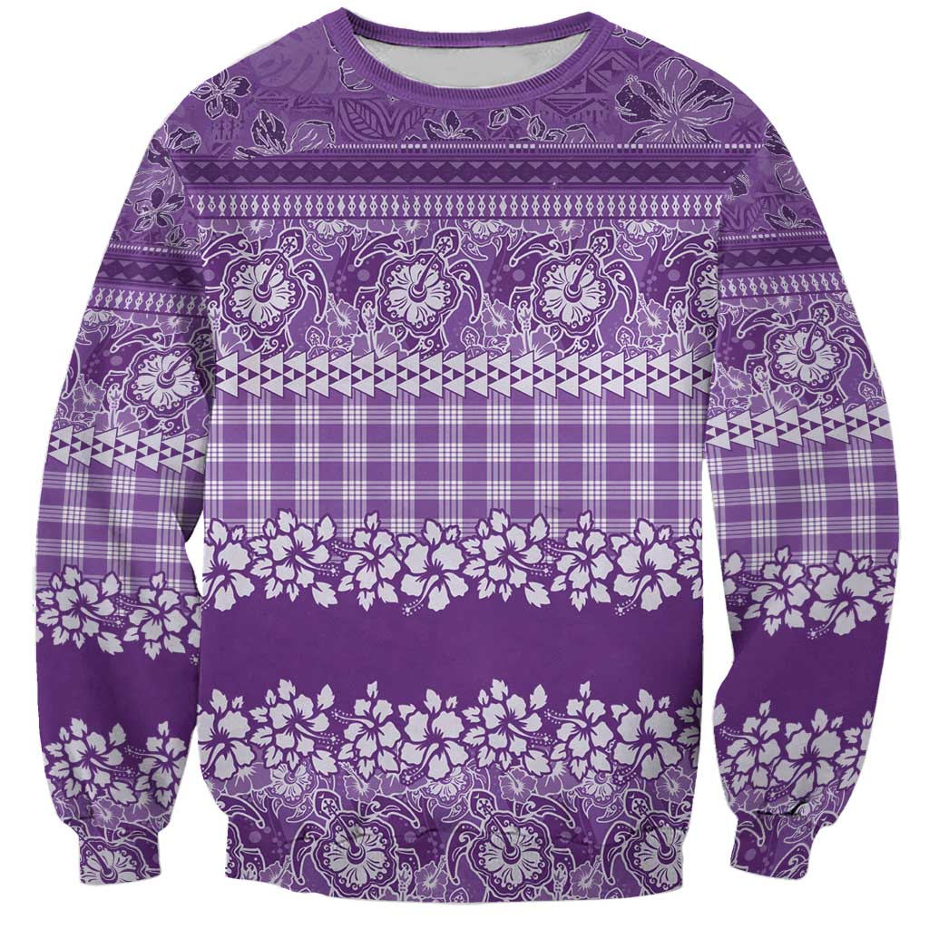 Hawaiian Hibiscus Honu Sweatshirt Purple Mele Kalikimaka Palaka Spirit - Polynesian Pride