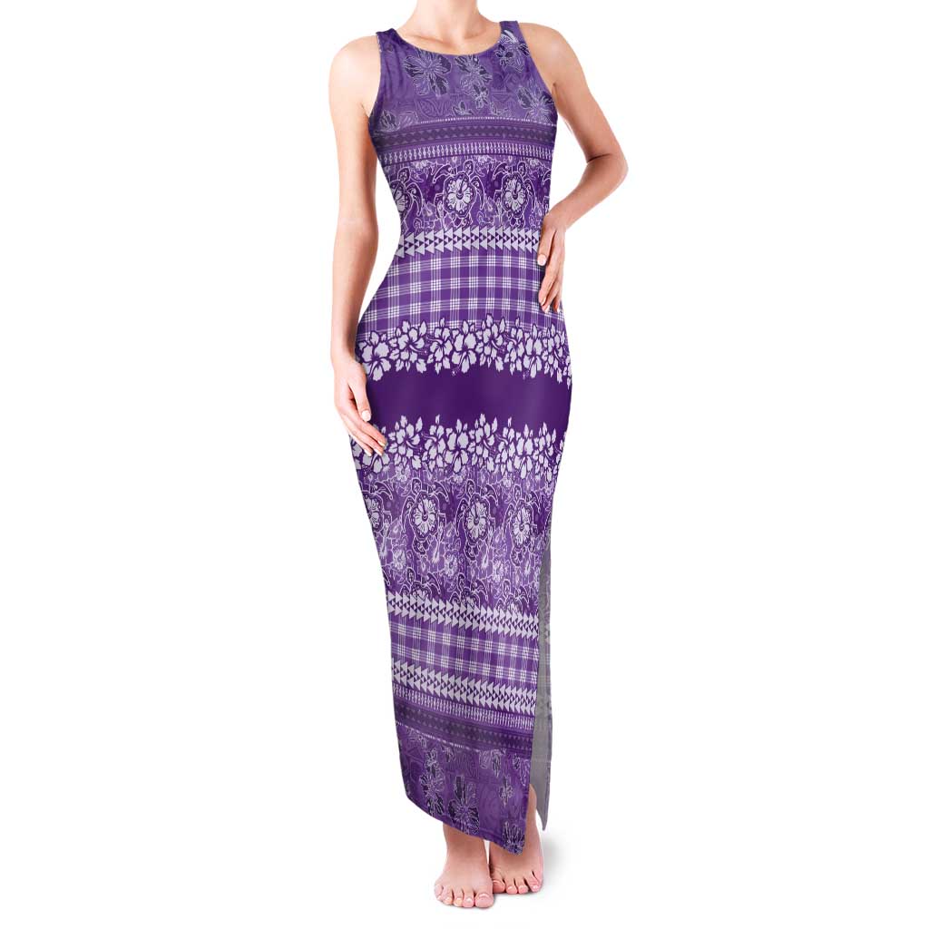 Hawaiian Hibiscus Honu Tank Maxi Dress Purple Mele Kalikimaka Palaka Spirit LT9 Women Purple - Polynesian Pride