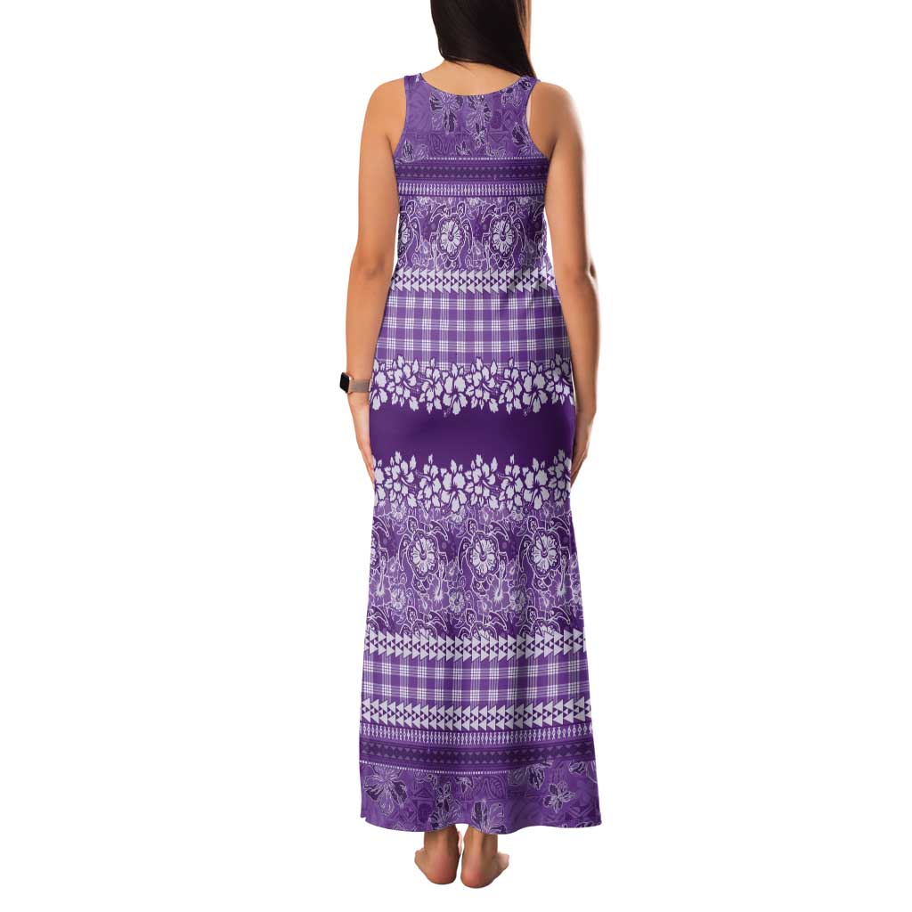 Hawaiian Hibiscus Honu Tank Maxi Dress Purple Mele Kalikimaka Palaka Spirit LT9 - Polynesian Pride