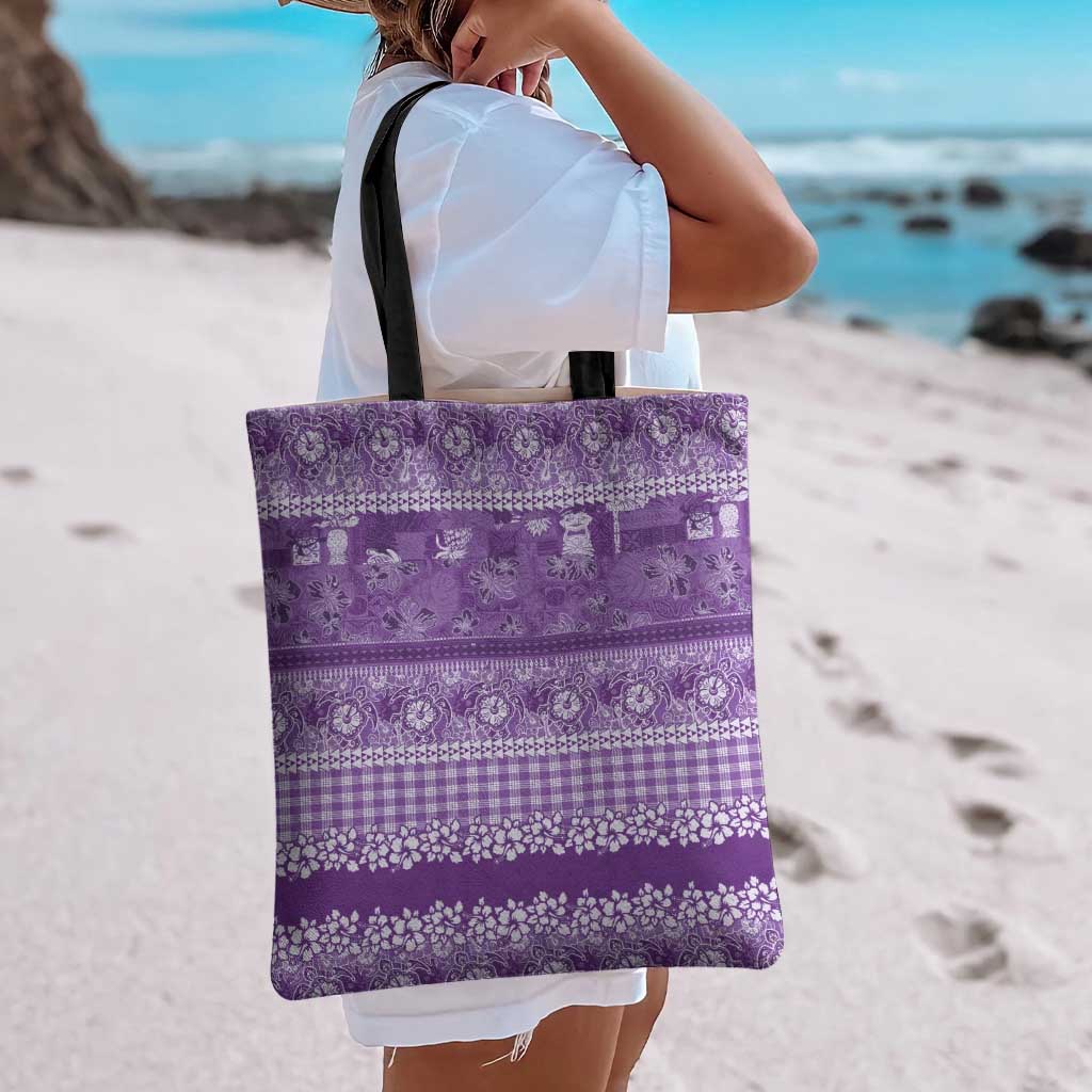 Hawaiian Hibiscus Honu Tote Bag Purple Mele Kalikimaka Palaka Spirit LT9 - Polynesian Pride