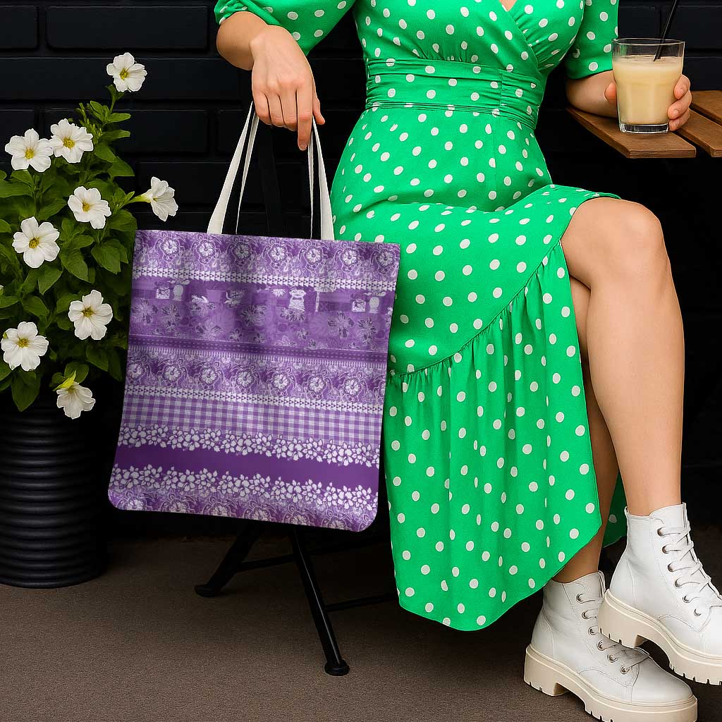 Hawaiian Hibiscus Honu Tote Bag Purple Mele Kalikimaka Palaka Spirit LT9 - Polynesian Pride