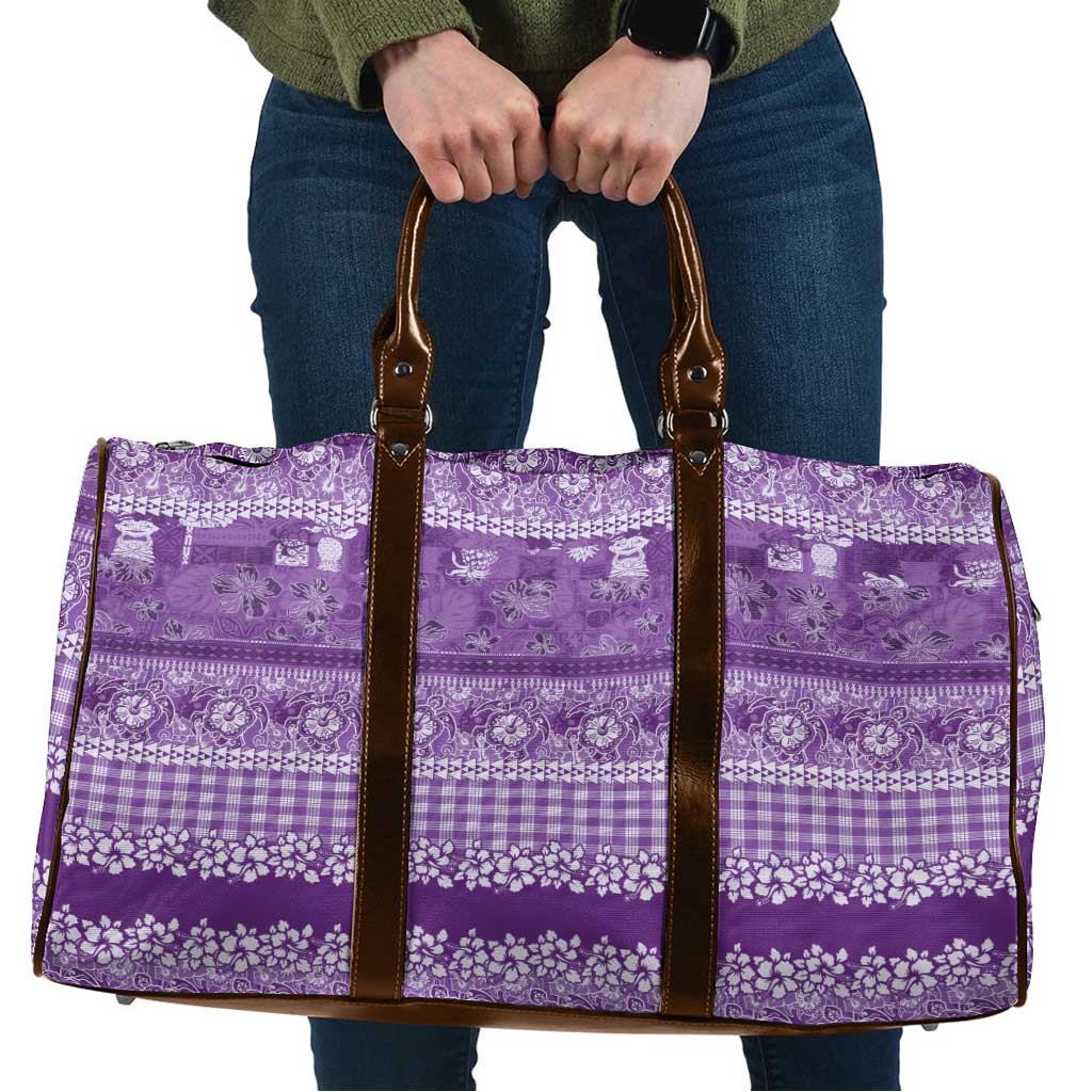 Hawaiian Hibiscus Honu Travel Bag Purple Mele Kalikimaka Palaka Spirit LT9 Purple - Polynesian Pride