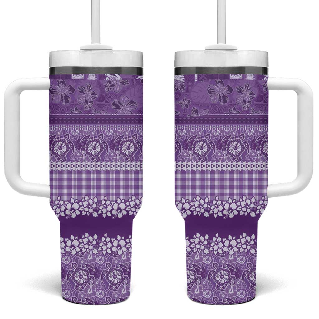 Hawaiian Hibiscus Honu Tumbler With Handle Purple Mele Kalikimaka Palaka Spirit LT9 One Size: 40 oz Purple - Polynesian Pride