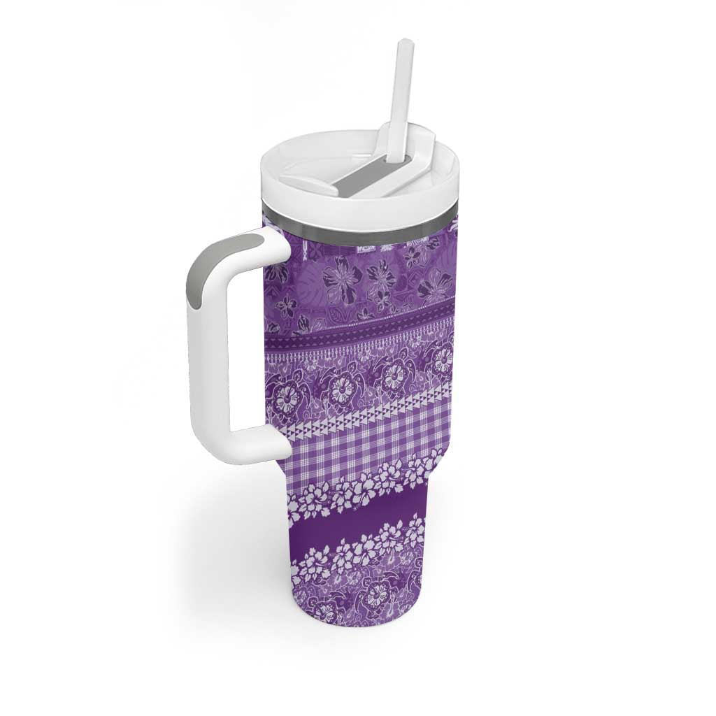 Hawaiian Hibiscus Honu Tumbler With Handle Purple Mele Kalikimaka Palaka Spirit LT9 - Polynesian Pride