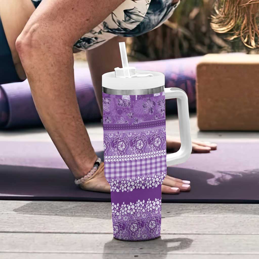 Hawaiian Hibiscus Honu Tumbler With Handle Purple Mele Kalikimaka Palaka Spirit LT9 - Polynesian Pride