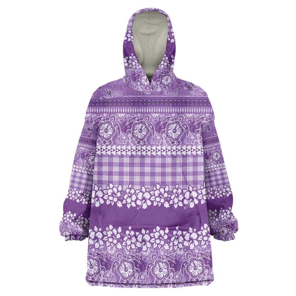 Hawaiian Hibiscus Honu Wearable Blanket Hoodie Purple Mele Kalikimaka Palaka Spirit LT9 One Size Purple - Polynesian Pride