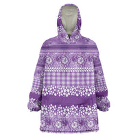 Hawaiian Hibiscus Honu Wearable Blanket Hoodie Purple Mele Kalikimaka Palaka Spirit LT9 One Size Purple - Polynesian Pride