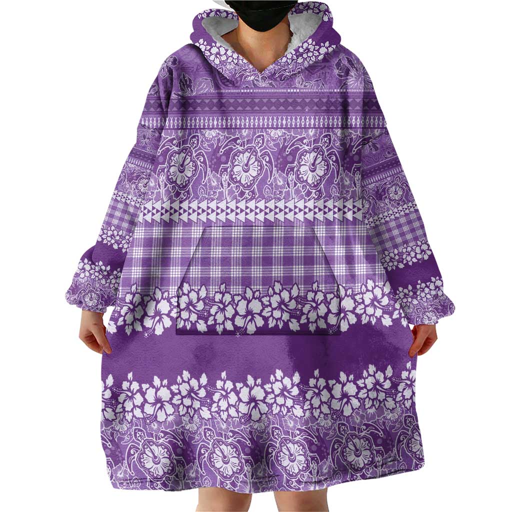 Hawaiian Hibiscus Honu Wearable Blanket Hoodie Purple Mele Kalikimaka Palaka Spirit LT9 - Polynesian Pride