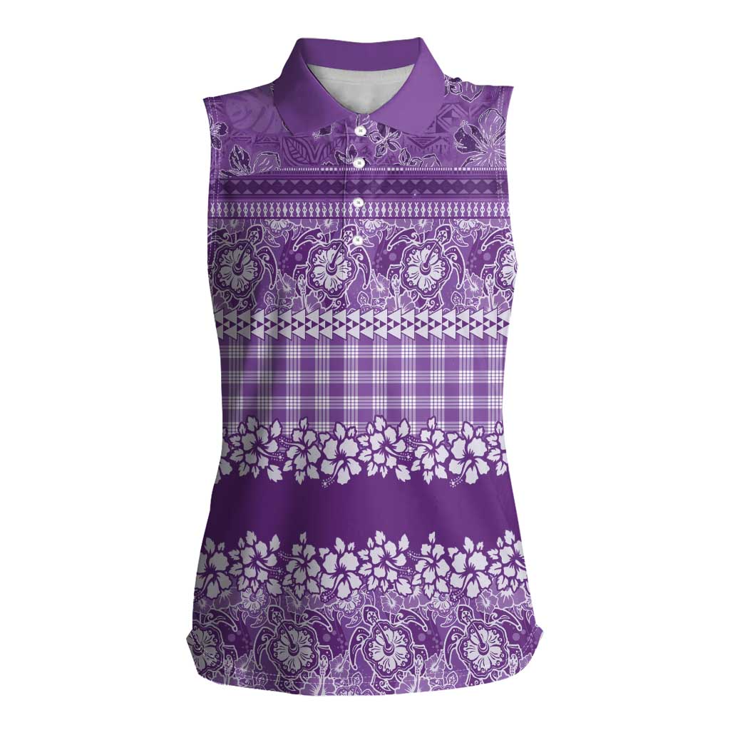 Hawaiian Hibiscus Honu Women Sleeveless Polo Shirt Purple Mele Kalikimaka Palaka Spirit LT9 Female Purple - Polynesian Pride