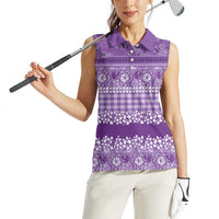 Hawaiian Hibiscus Honu Women Sleeveless Polo Shirt Purple Mele Kalikimaka Palaka Spirit LT9 - Polynesian Pride