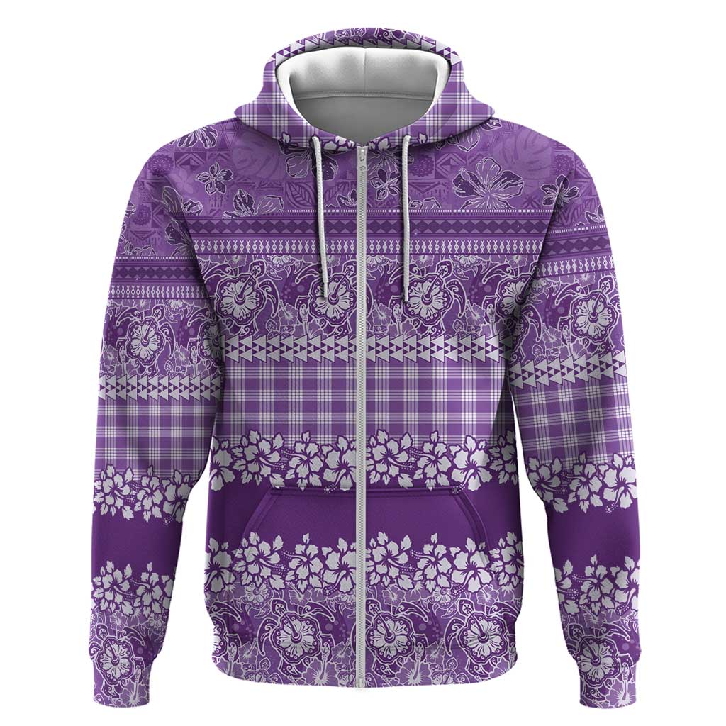Hawaiian Hibiscus Honu Zip Hoodie Purple Mele Kalikimaka Palaka Spirit - Polynesian Pride