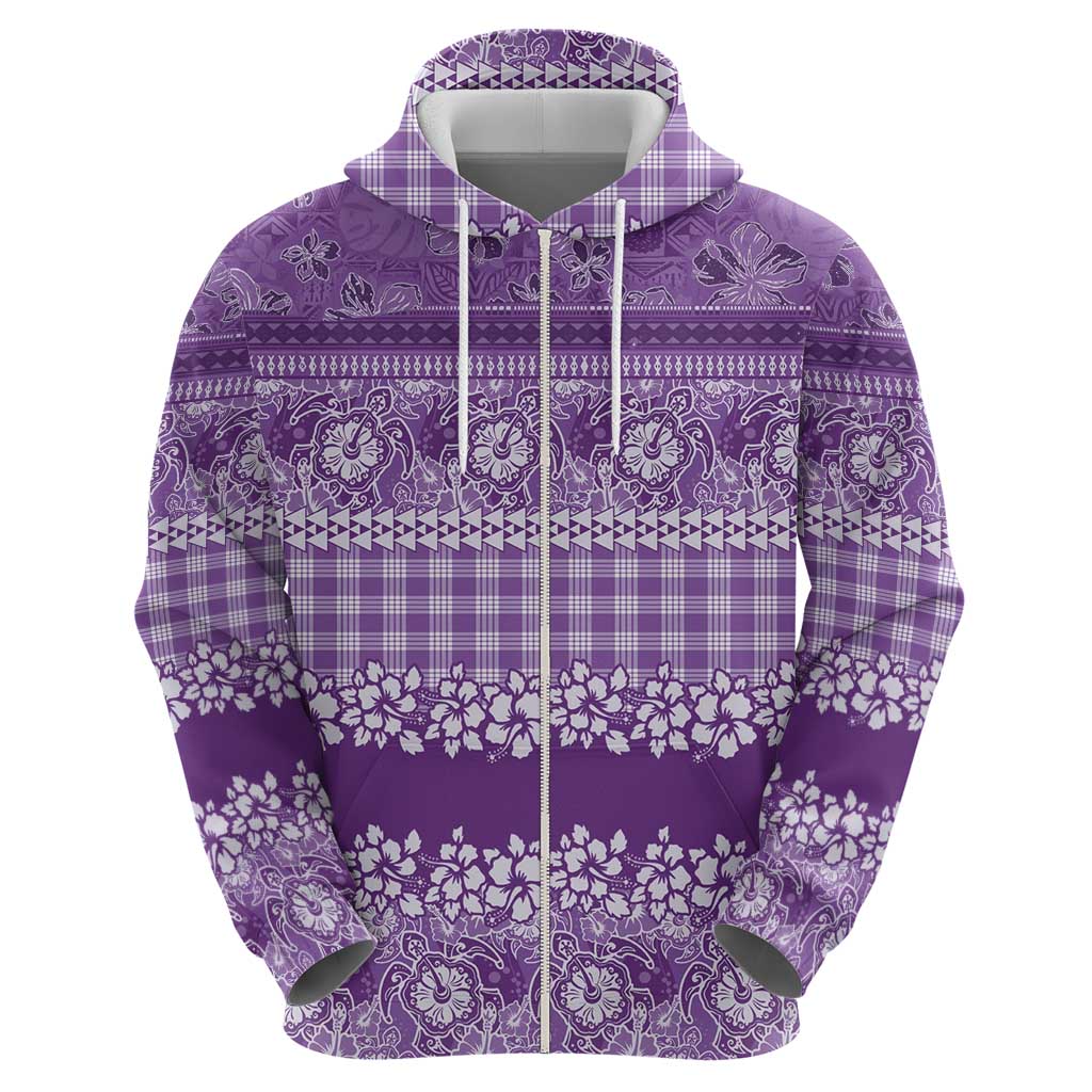 Hawaiian Hibiscus Honu Zip Hoodie Purple Mele Kalikimaka Palaka Spirit LT9 - Polynesian Pride