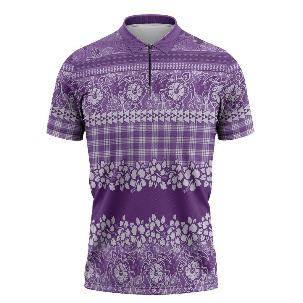 Hawaiian Hibiscus Honu Zipper Polo Shirt Purple Mele Kalikimaka Palaka Spirit LT9 Purple - Polynesian Pride