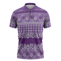 Hawaiian Hibiscus Honu Zipper Polo Shirt Purple Mele Kalikimaka Palaka Spirit LT9 Purple - Polynesian Pride