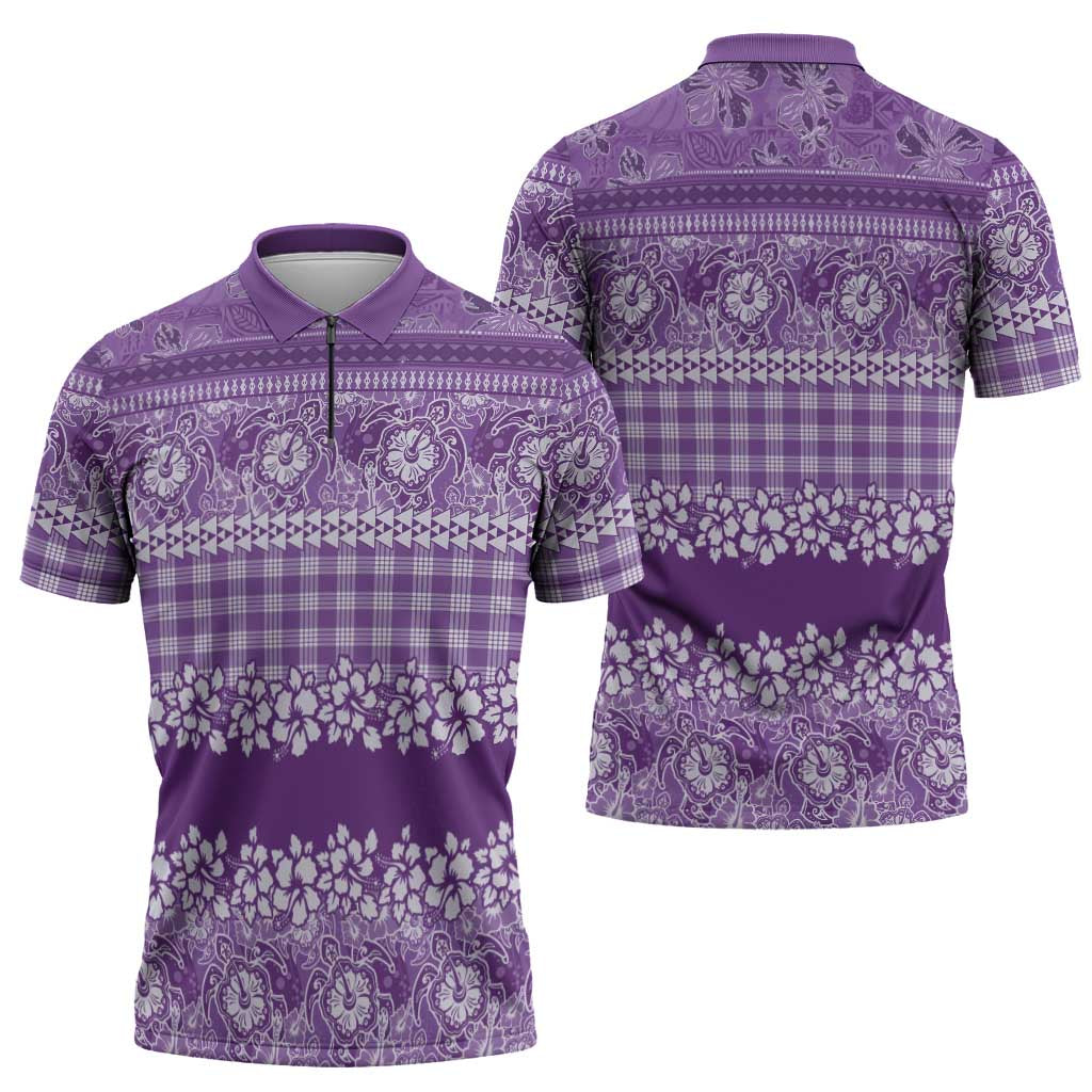 Hawaiian Hibiscus Honu Zipper Polo Shirt Purple Mele Kalikimaka Palaka Spirit LT9 - Polynesian Pride