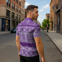 Hawaiian Hibiscus Honu Zipper Polo Shirt Purple Mele Kalikimaka Palaka Spirit LT9 - Polynesian Pride