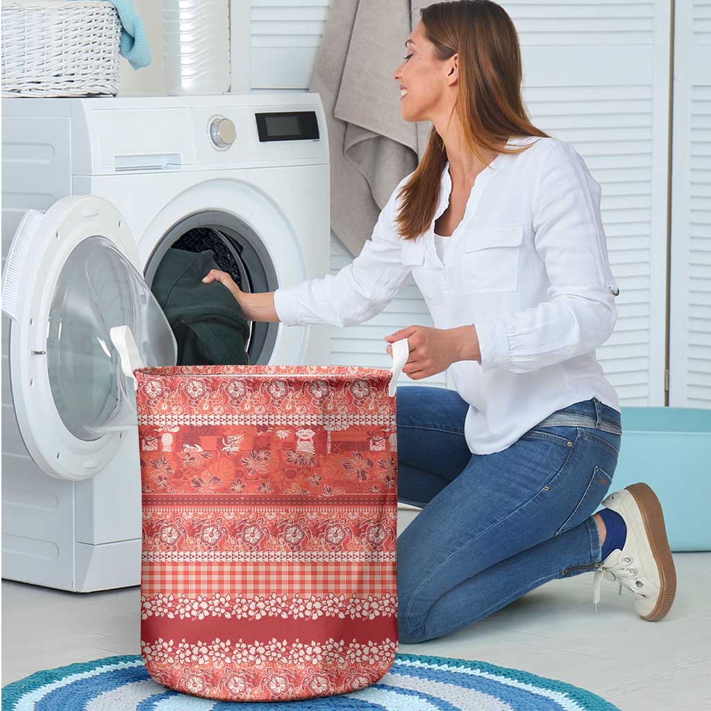 Hawaiian Hibiscus Honu Laundry Basket Red Mele Kalikimaka Palaka Spirit - Polynesian Pride