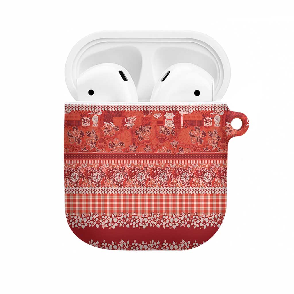 Hawaiian Hibiscus Honu AirPods Case Red Mele Kalikimaka Palaka Spirit - Polynesian Pride