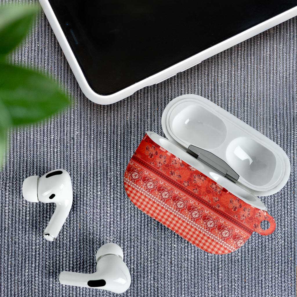 Hawaiian Hibiscus Honu AirPods Case Red Mele Kalikimaka Palaka Spirit - Polynesian Pride
