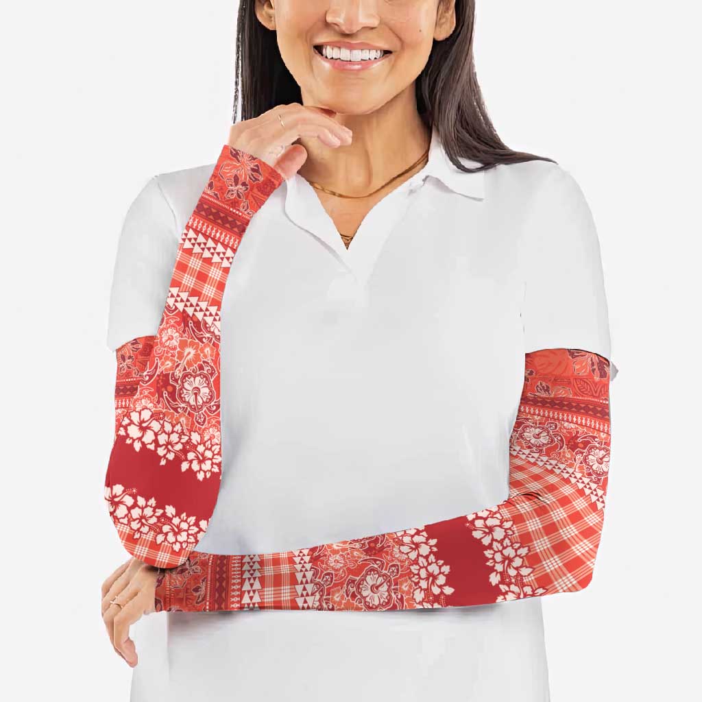 Hawaiian Hibiscus Honu Arm Sleeves Red Mele Kalikimaka Palaka Spirit - Polynesian Pride