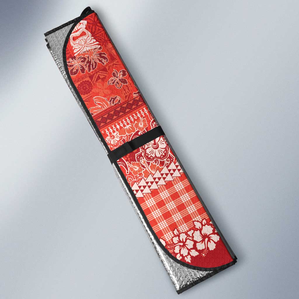 Hawaiian Hibiscus Honu Auto Sun Shade Red Mele Kalikimaka Palaka Spirit LT9 - Polynesian Pride