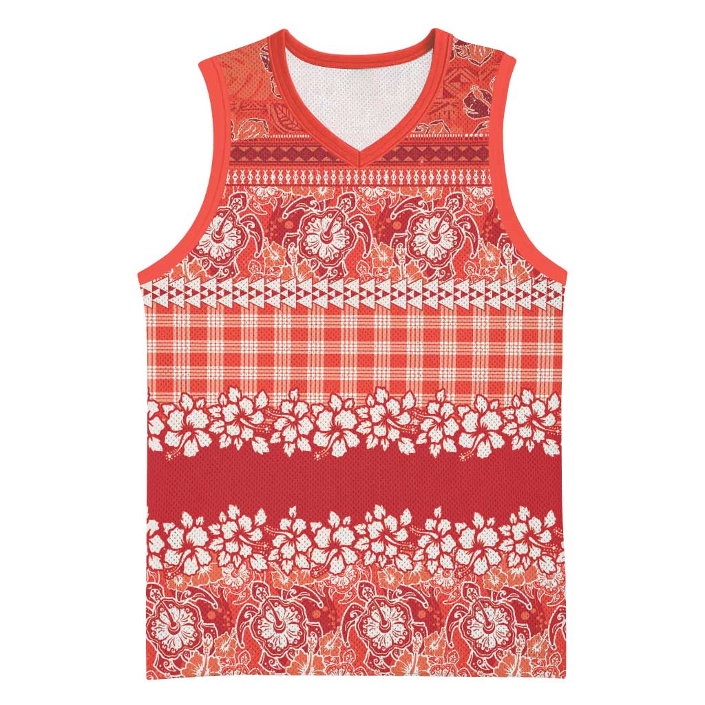Hawaiian Hibiscus Honu Basketball Jersey Red Mele Kalikimaka Palaka Spirit LT9 Unisex Red - Polynesian Pride
