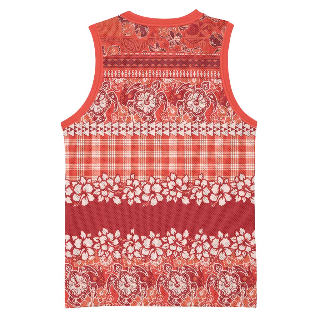 Hawaiian Hibiscus Honu Basketball Jersey Red Mele Kalikimaka Palaka Spirit LT9 - Polynesian Pride