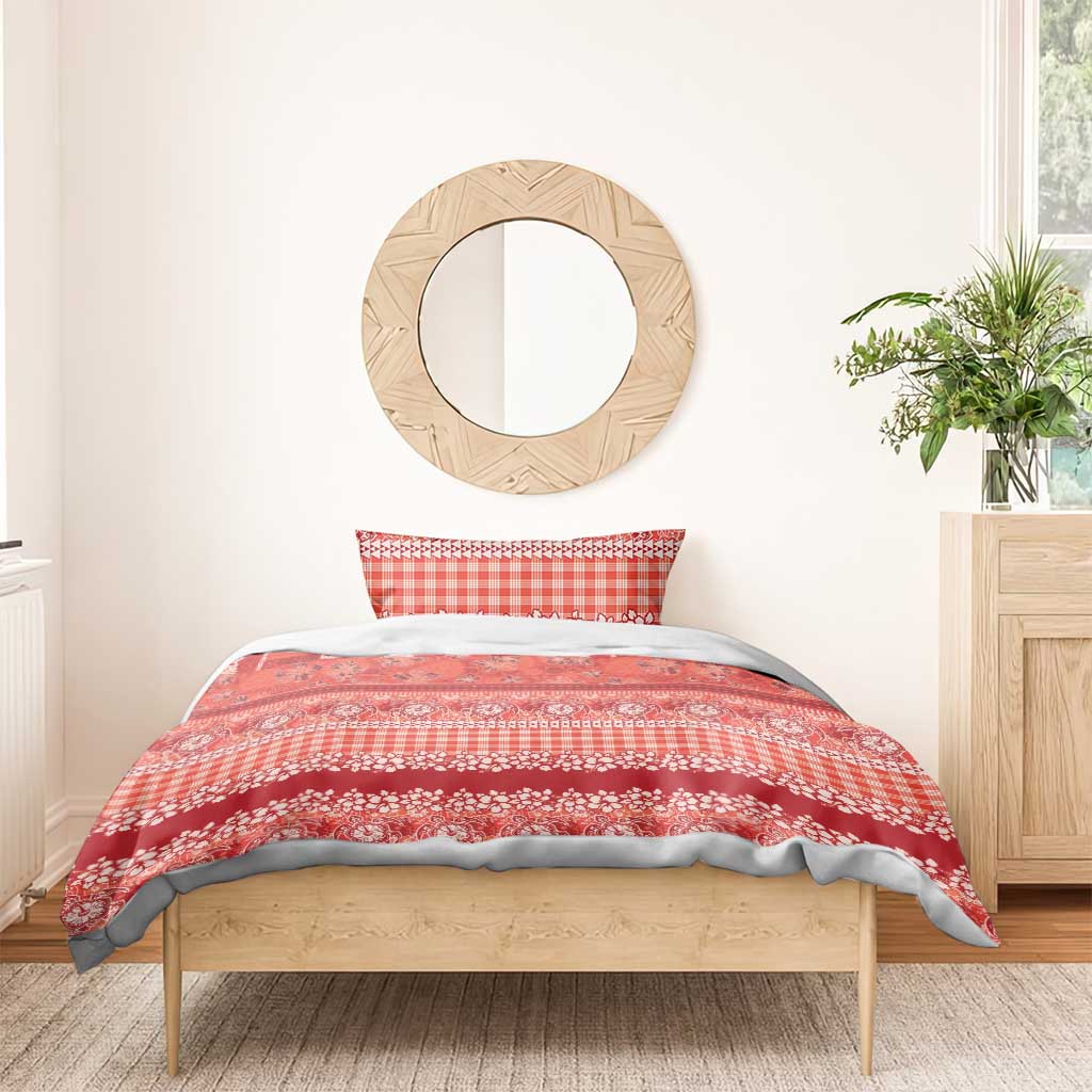 Hawaiian Hibiscus Honu Bedding Set Red Mele Kalikimaka Palaka Spirit - Polynesian Pride