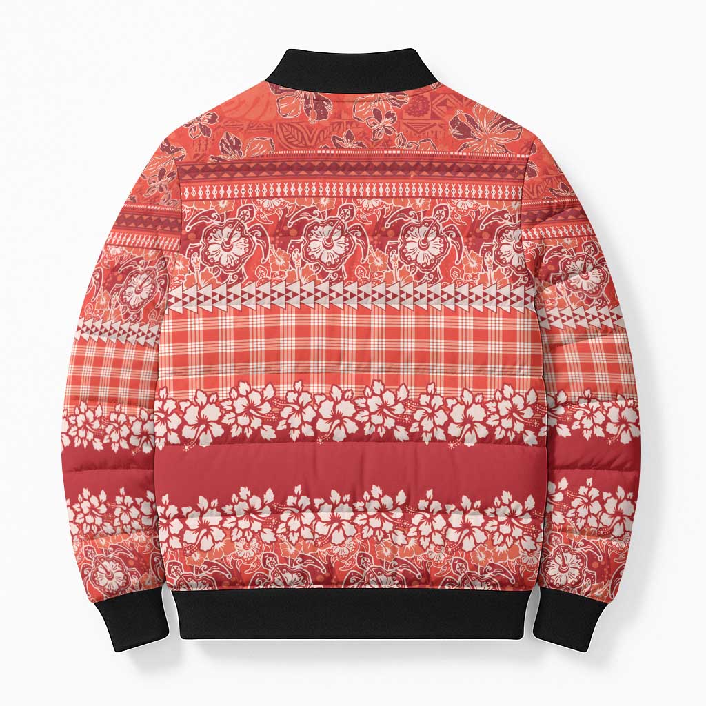 Hawaiian Hibiscus Honu Bomber Puffer Jacket Red Mele Kalikimaka Palaka Spirit - Polynesian Pride