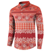 Hawaiian Hibiscus Honu Button Sweatshirt Red Mele Kalikimaka Palaka Spirit - Polynesian Pride