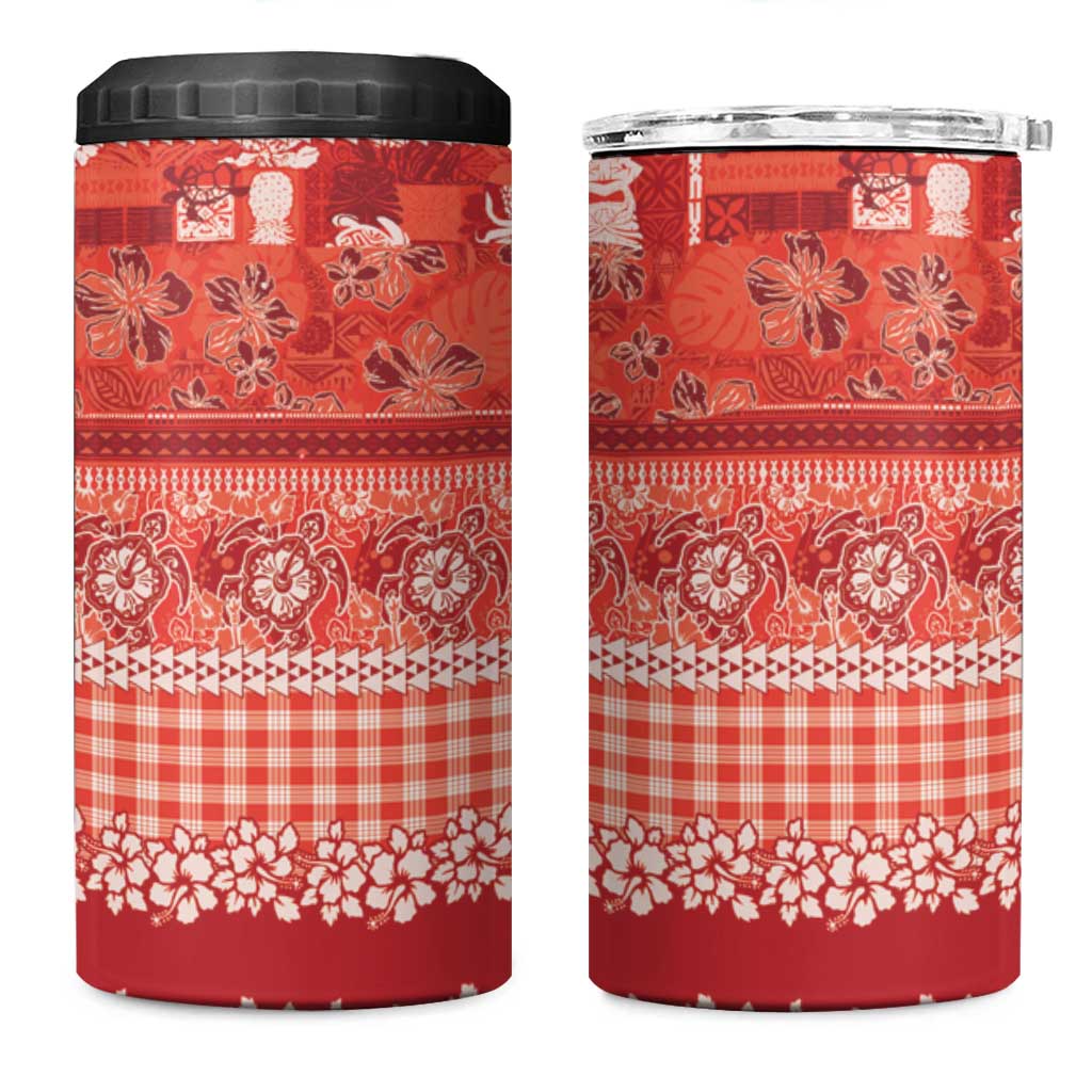Hawaiian Hibiscus Honu 4 in 1 Can Cooler Tumbler Red Mele Kalikimaka Palaka Spirit LT9 One Size: 16 oz Red - Polynesian Pride