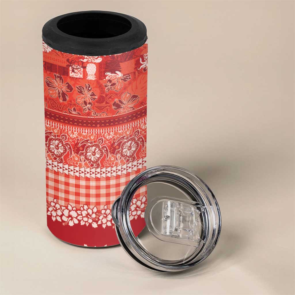 Hawaiian Hibiscus Honu 4 in 1 Can Cooler Tumbler Red Mele Kalikimaka Palaka Spirit LT9 - Polynesian Pride