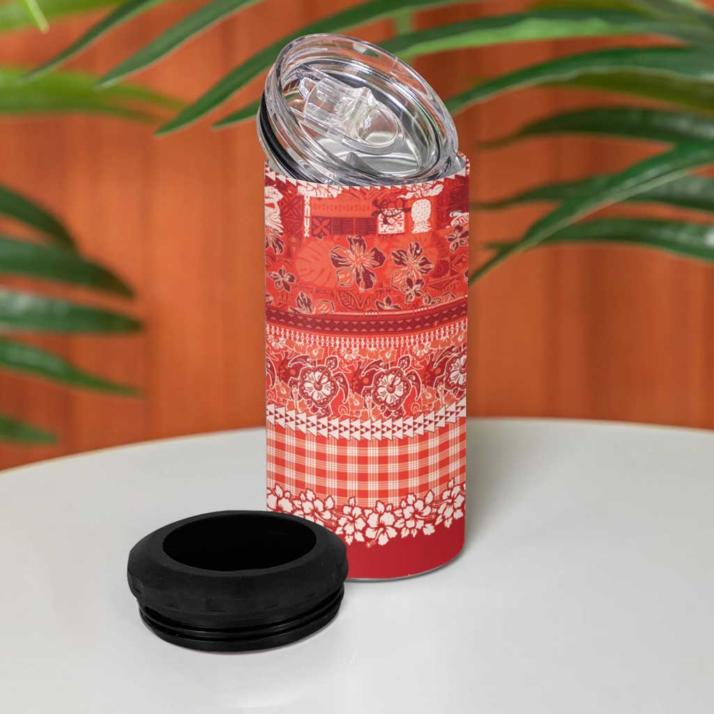 Hawaiian Hibiscus Honu 4 in 1 Can Cooler Tumbler Red Mele Kalikimaka Palaka Spirit LT9 - Polynesian Pride