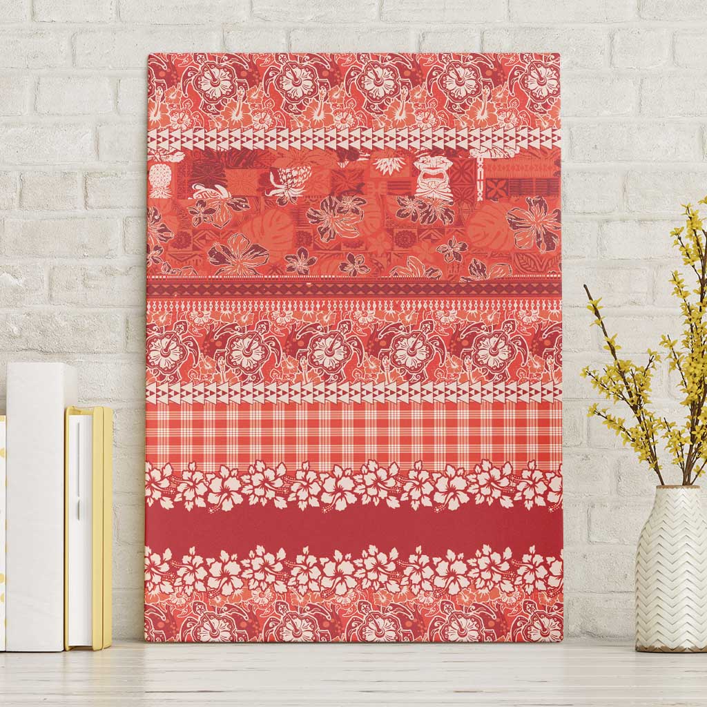 Hawaiian Hibiscus Honu Canvas Wall Art Red Mele Kalikimaka Palaka Spirit LT9 Without Frame Red - Polynesian Pride