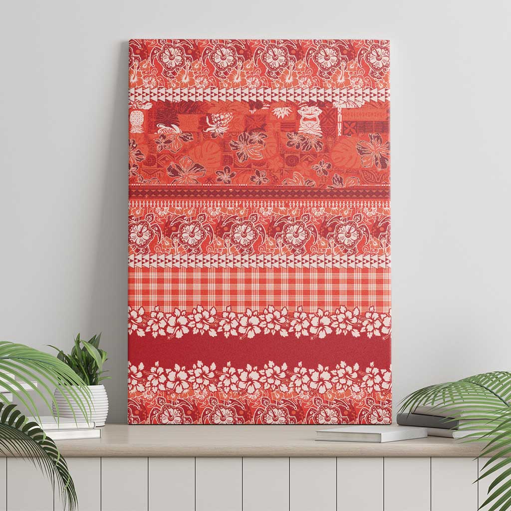 Hawaiian Hibiscus Honu Canvas Wall Art Red Mele Kalikimaka Palaka Spirit LT9 - Polynesian Pride