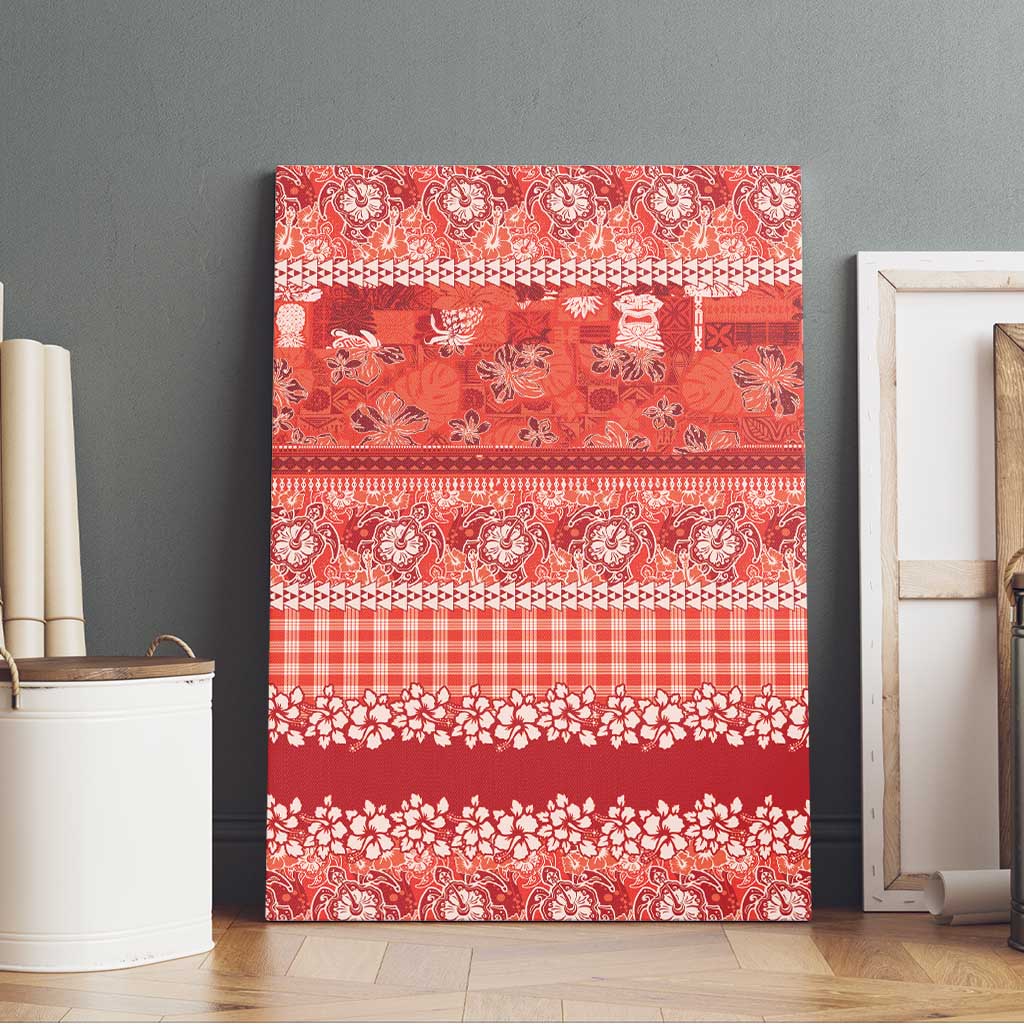 Hawaiian Hibiscus Honu Canvas Wall Art Red Mele Kalikimaka Palaka Spirit LT9 - Polynesian Pride