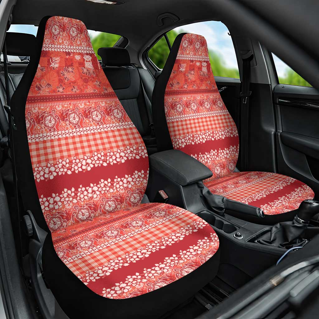 Hawaiian Hibiscus Honu Car Seat Cover Red Mele Kalikimaka Palaka Spirit LT9 One Size Red - Polynesian Pride