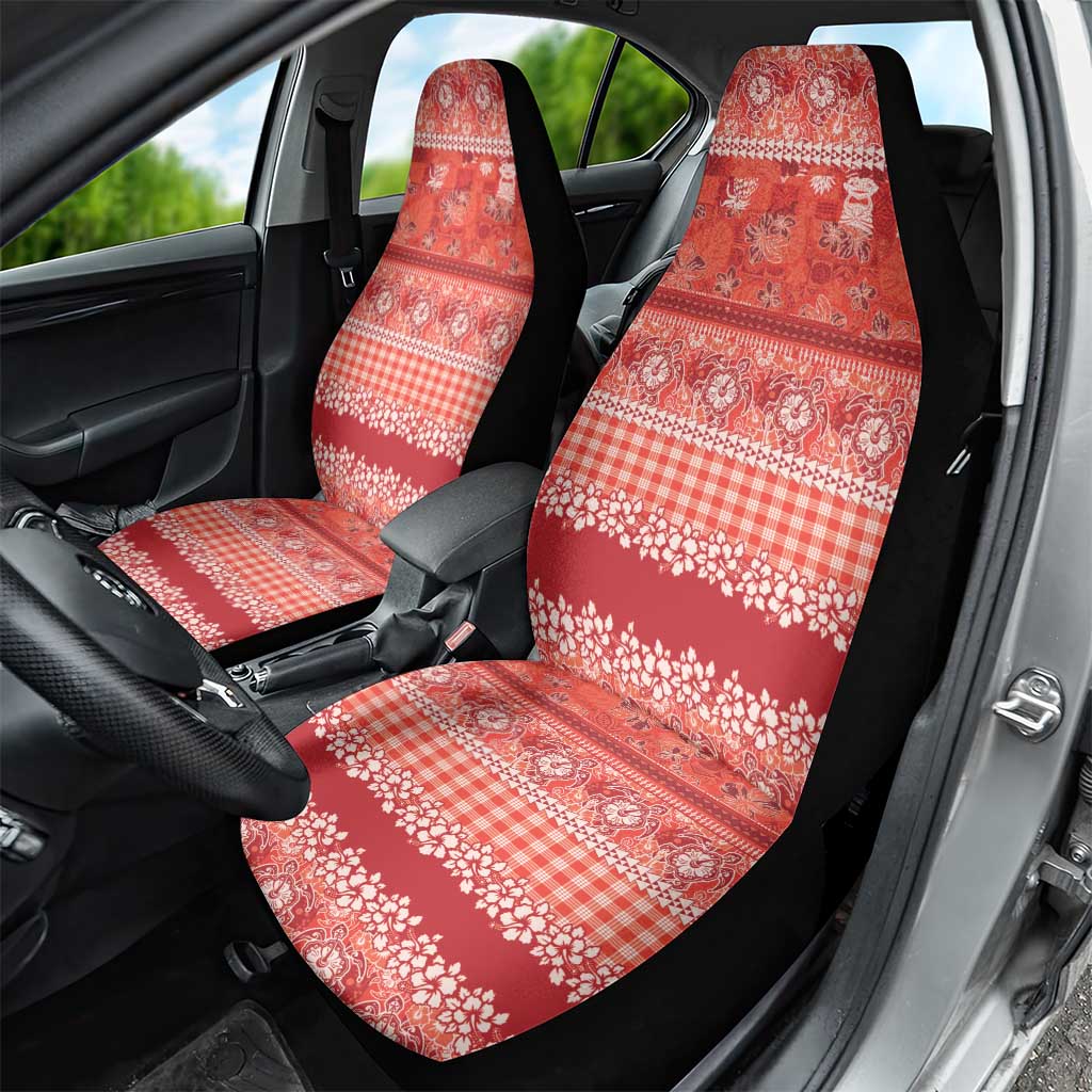 Hawaiian Hibiscus Honu Car Seat Cover Red Mele Kalikimaka Palaka Spirit LT9 - Polynesian Pride
