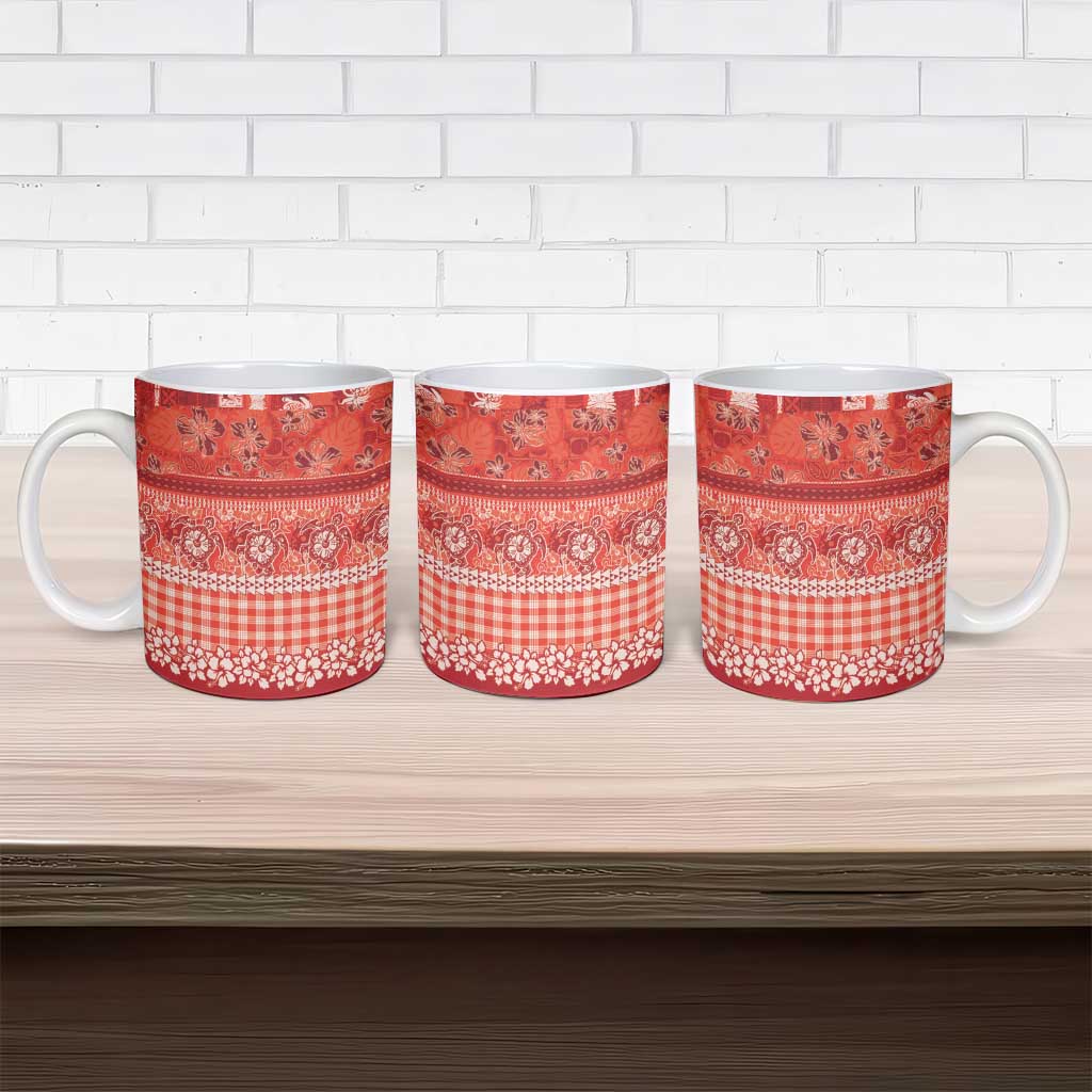 Hawaiian Hibiscus Honu Ceramic Mug Red Mele Kalikimaka Palaka Spirit LT9 - Polynesian Pride