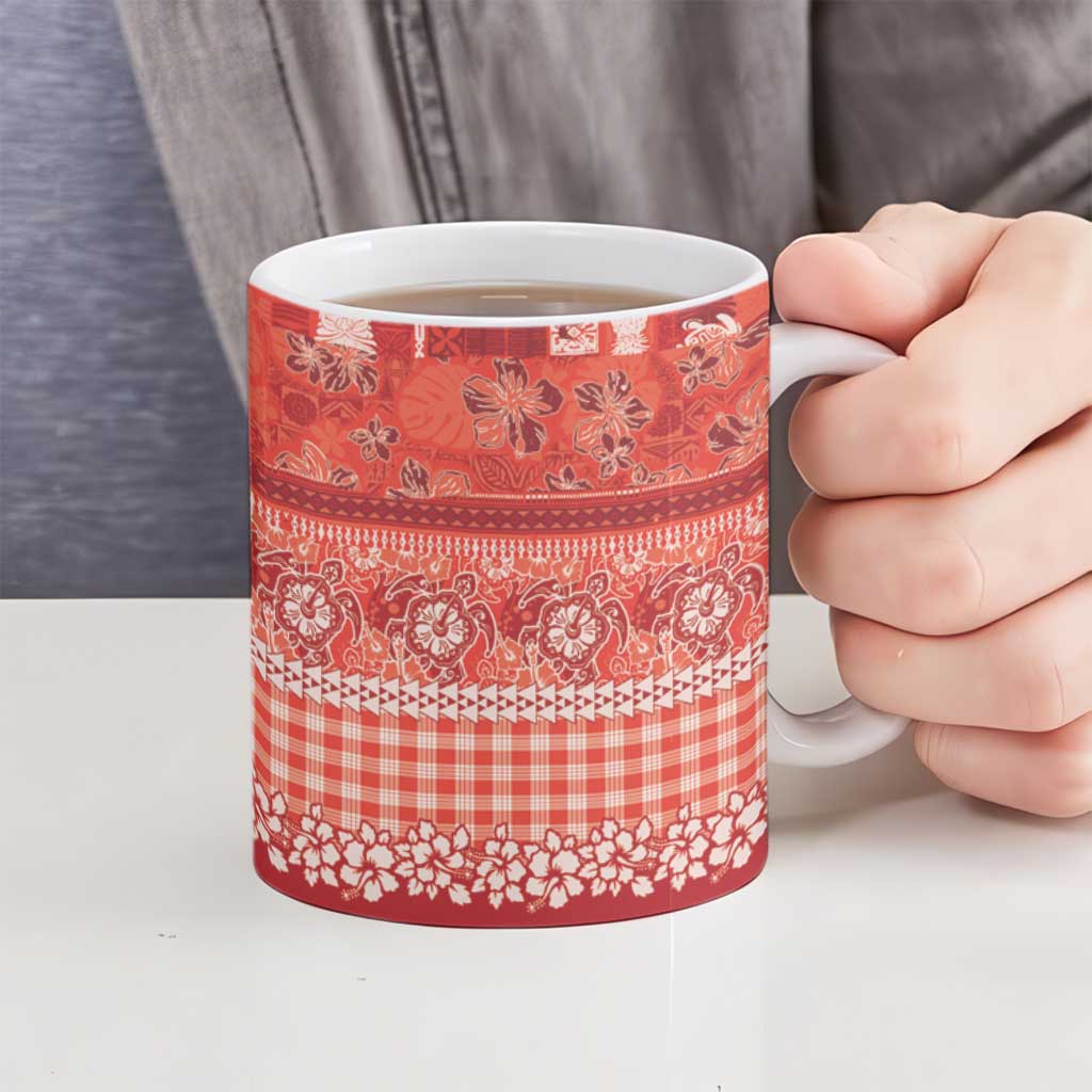 Hawaiian Hibiscus Honu Ceramic Mug Red Mele Kalikimaka Palaka Spirit LT9 - Polynesian Pride