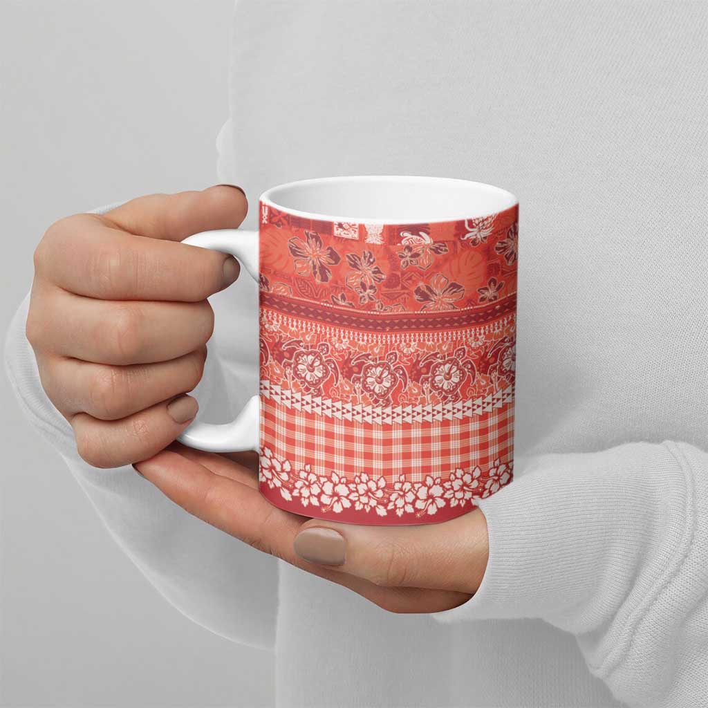 Hawaiian Hibiscus Honu Ceramic Mug Red Mele Kalikimaka Palaka Spirit LT9 - Polynesian Pride