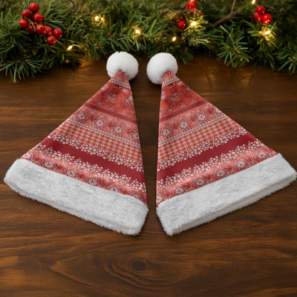 Hawaiian Hibiscus Honu Christmas Santa Hat Red Mele Kalikimaka Palaka Spirit - Polynesian Pride