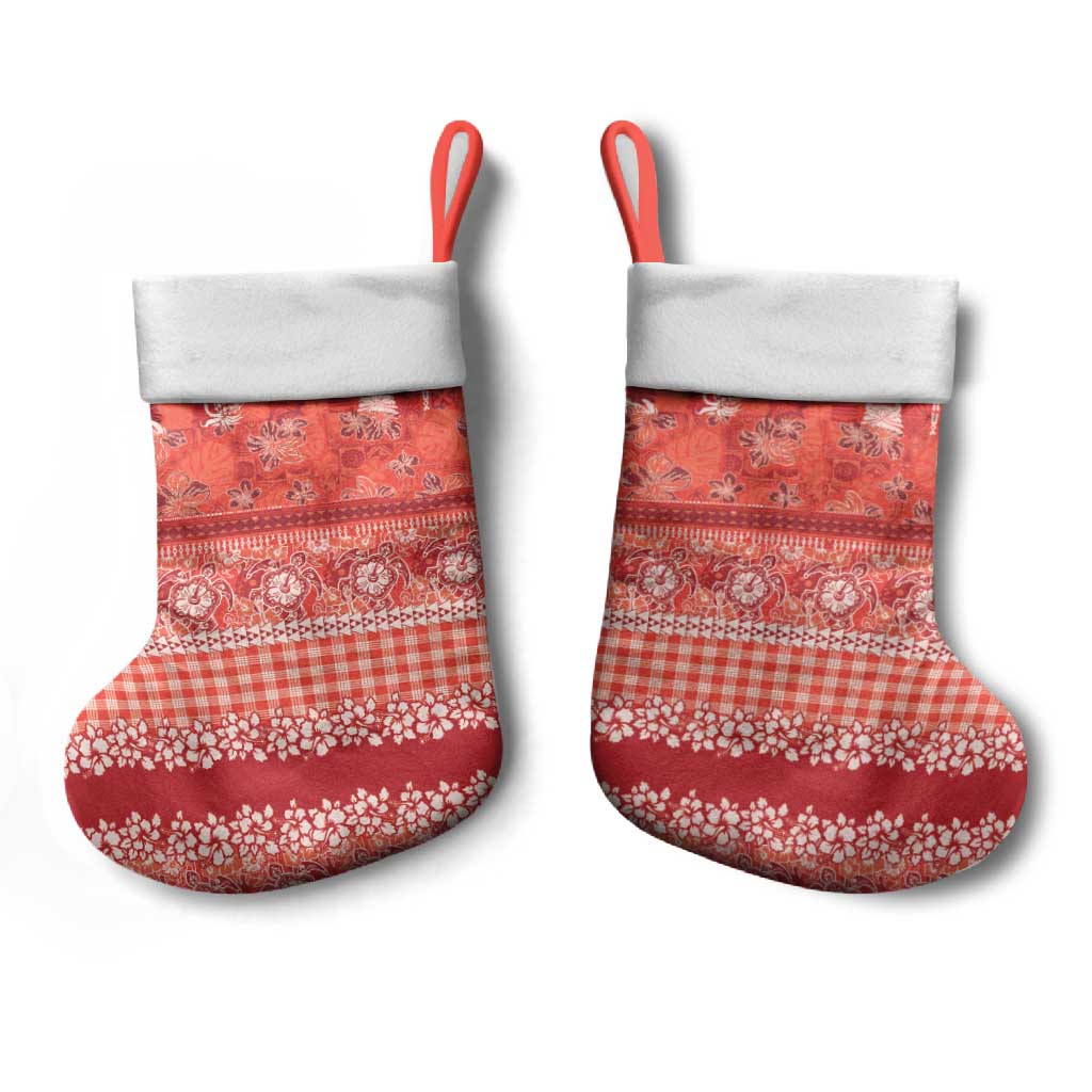 Hawaiian Hibiscus Honu Christmas Stocking Red Mele Kalikimaka Palaka Spirit - Polynesian Pride