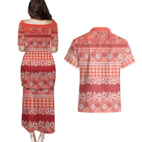 Hawaiian Hibiscus Honu Couples Matching Puletasi and Hawaiian Shirt Red Mele Kalikimaka Palaka Spirit LT9 - Polynesian Pride