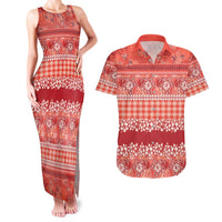 Hawaiian Hibiscus Honu Couples Matching Tank Maxi Dress and Hawaiian Shirt Red Mele Kalikimaka Palaka Spirit LT9 Red - Polynesian Pride